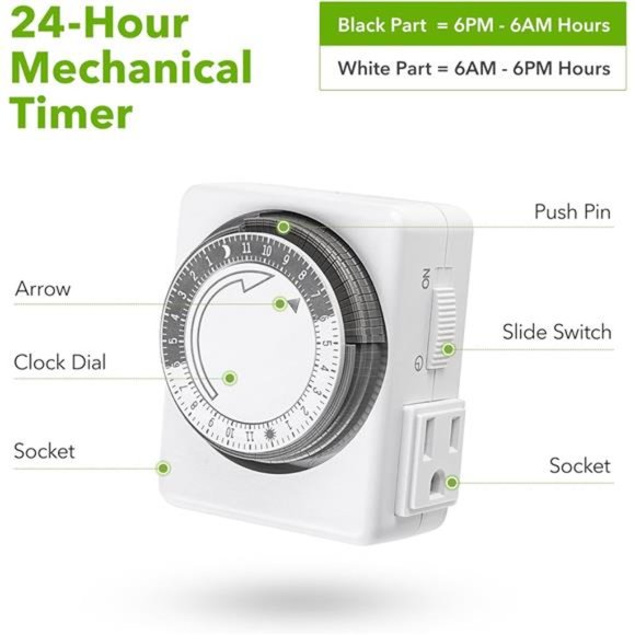 Indoor Timers,24 Hour Plug-in Mechanical Indoor Timer, 3 Prong ,2-Pack - Picture 2 of 6